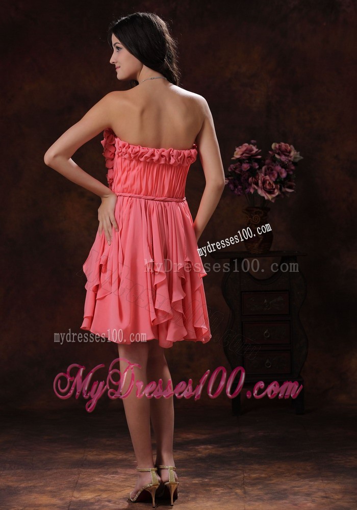 2013 Cheap Summer Watermelon Strapless Flowers Short Cocktail Dress