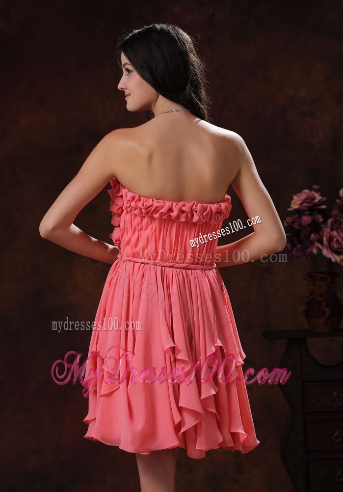 2013 Cheap Summer Watermelon Strapless Flowers Short Cocktail Dress