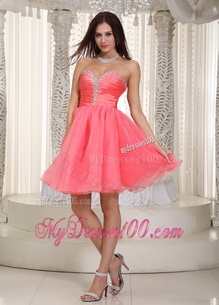 Watermelon Red Sweetheart Knee-length Beading Cocktail Dress