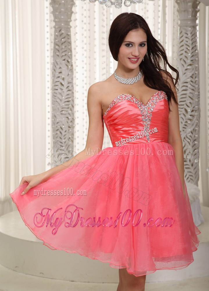 Watermelon Red Sweetheart Knee-length Beading Cocktail Dress