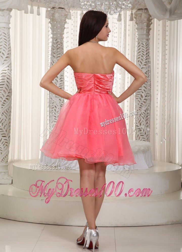 Watermelon Red Sweetheart Knee-length Beading Cocktail Dress