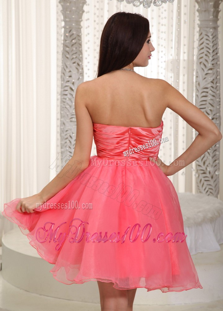 Watermelon Red Sweetheart Knee-length Beading Cocktail Dress