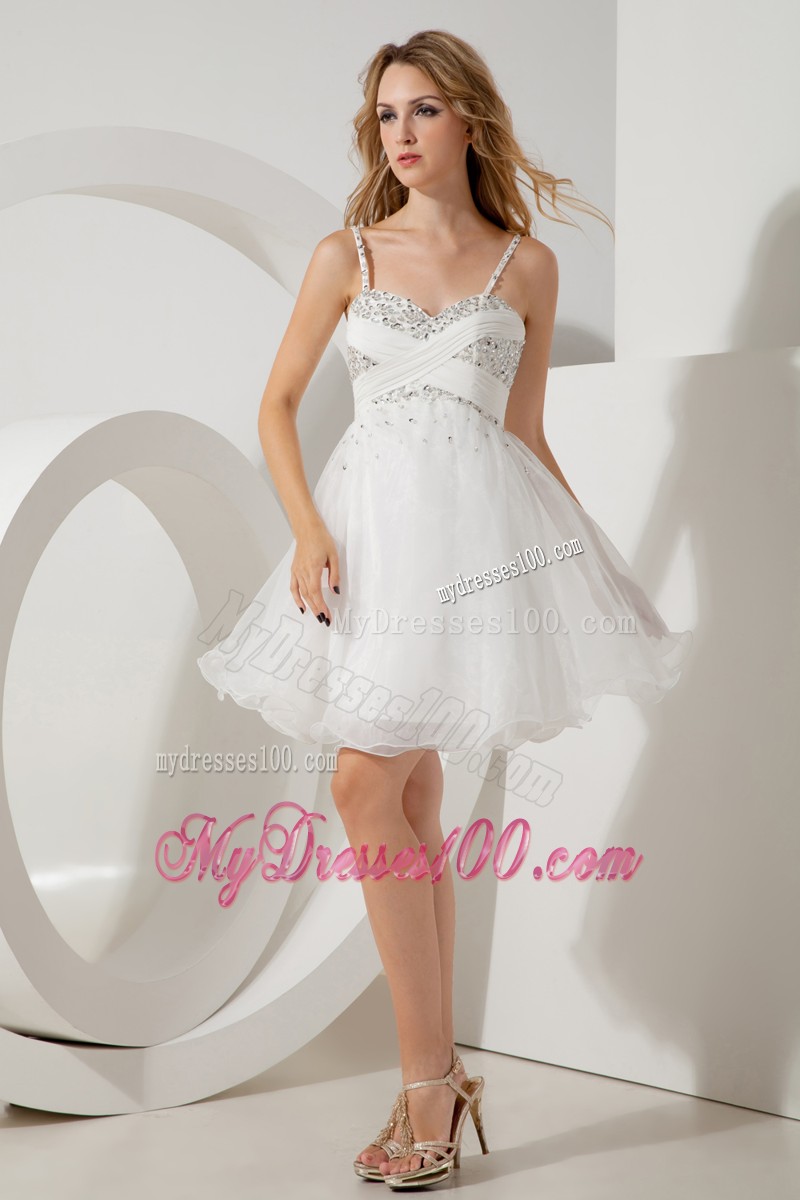 White Princess Straps Beading Short Cocktail Dresses Mini-length