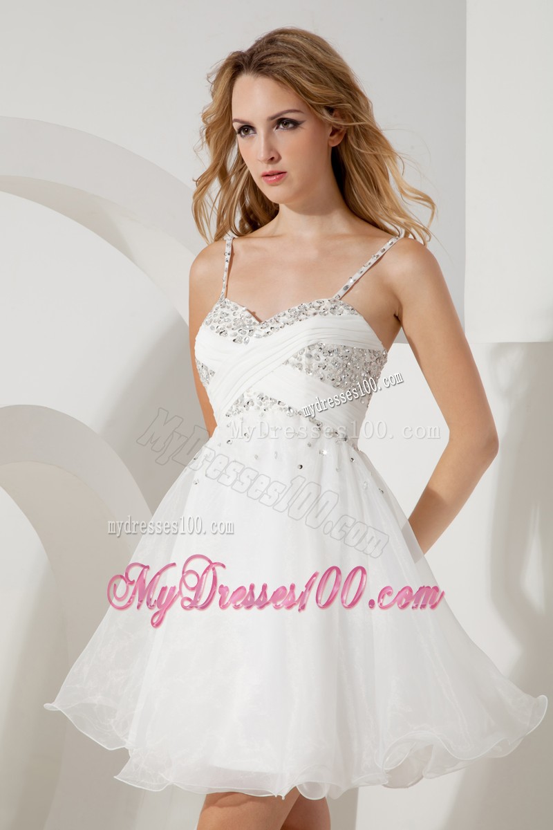 White Princess Straps Beading Short Cocktail Dresses Mini-length