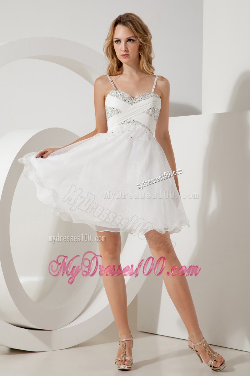 White Princess Straps Beading Short Cocktail Dresses Mini-length