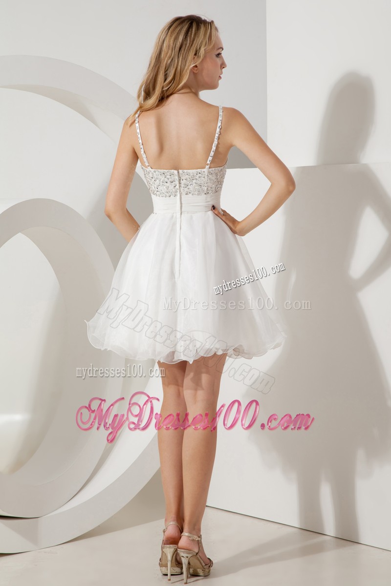 White Princess Straps Beading Short Cocktail Dresses Mini-length