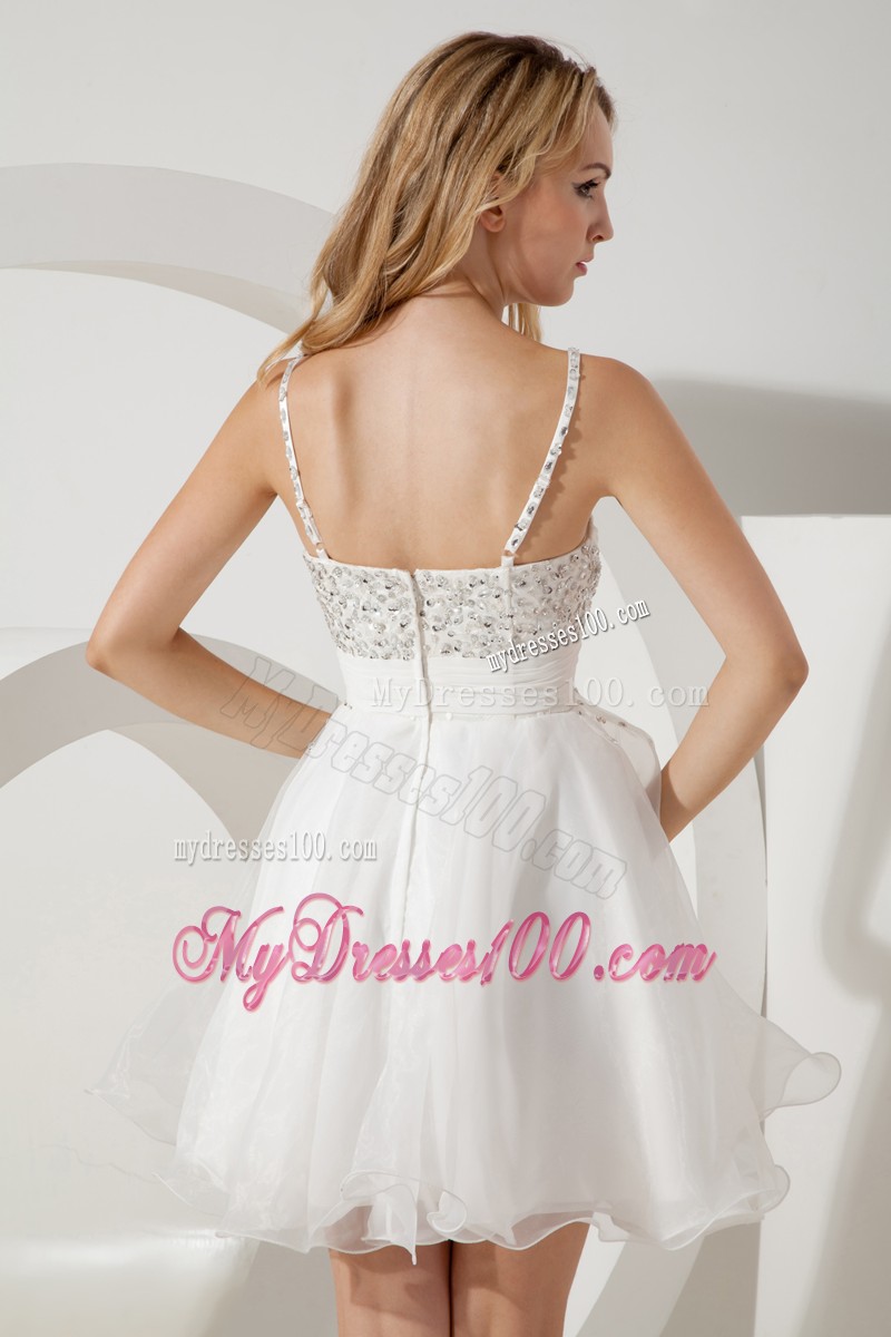 White Princess Straps Beading Short Cocktail Dresses Mini-length