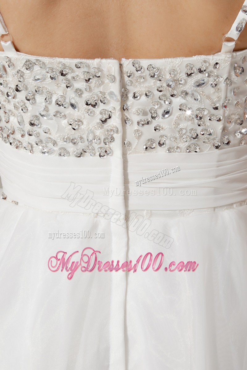 White Princess Straps Beading Short Cocktail Dresses Mini-length