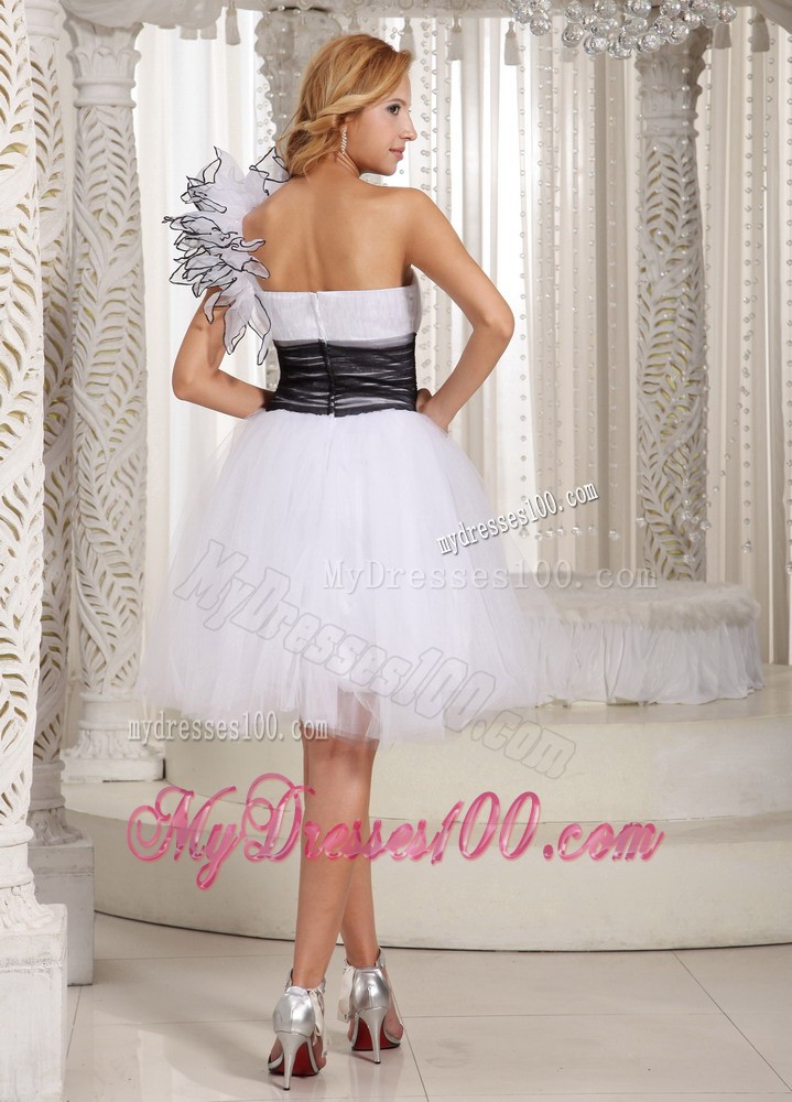 Elegant One Shoulder Princess White Cocktail Dress Hand Made Flower