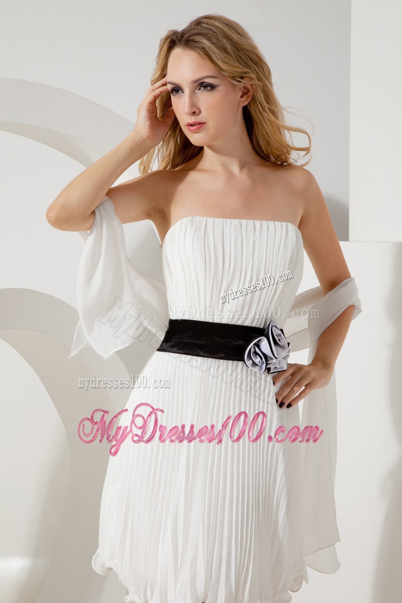 2013 Summer White Empire Strapless Mini-length Belt Cocktail Dresses