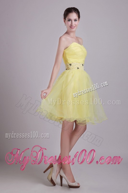 Yellow Sweetheart Short Beading and Ruching Cocktail Dress