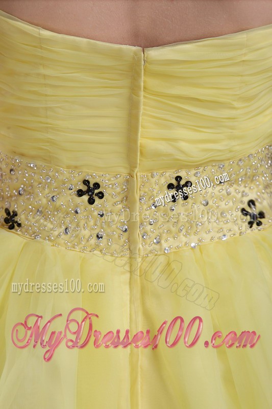 Yellow Sweetheart Short Beading and Ruching Cocktail Dress
