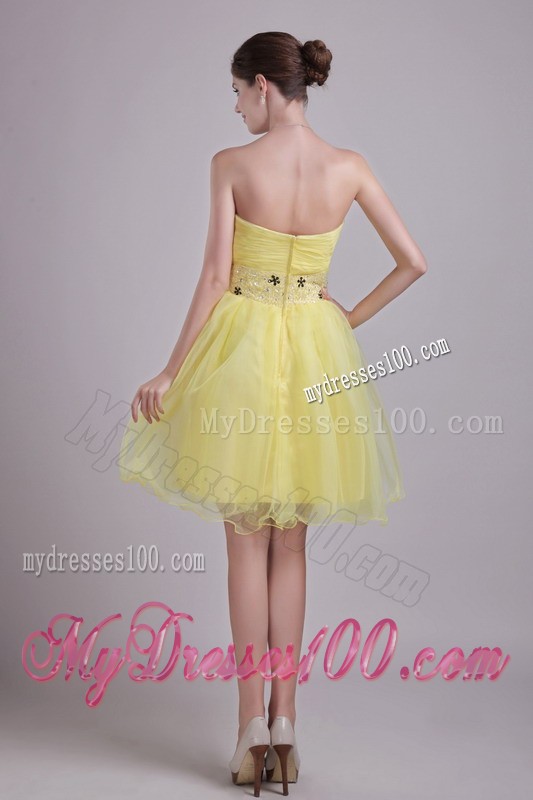 Yellow Sweetheart Short Beading and Ruching Cocktail Dress