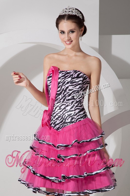 2013 Pretty Sweet Zebra Print Strapless Short Cocktail Dress Mini-length