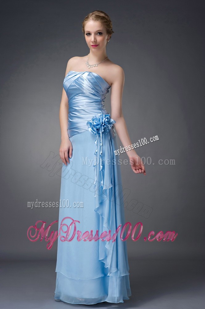 Baby Blue Empire Strapless Hand Made Flowers Mother Bride Dress