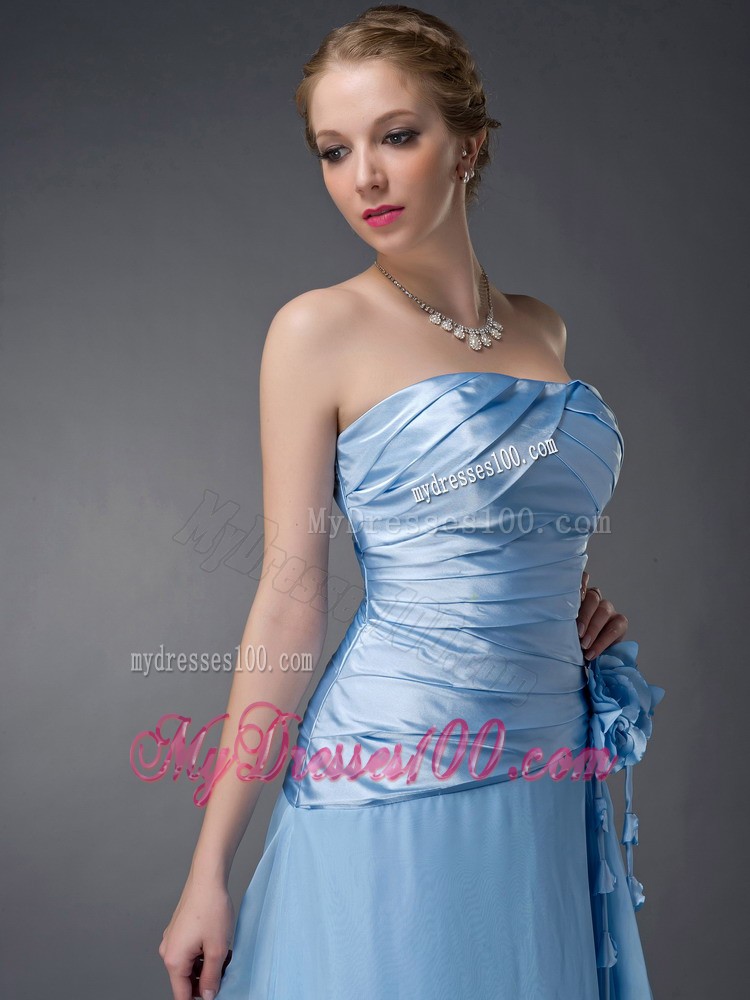 Baby Blue Empire Strapless Hand Made Flowers Mother Bride Dress