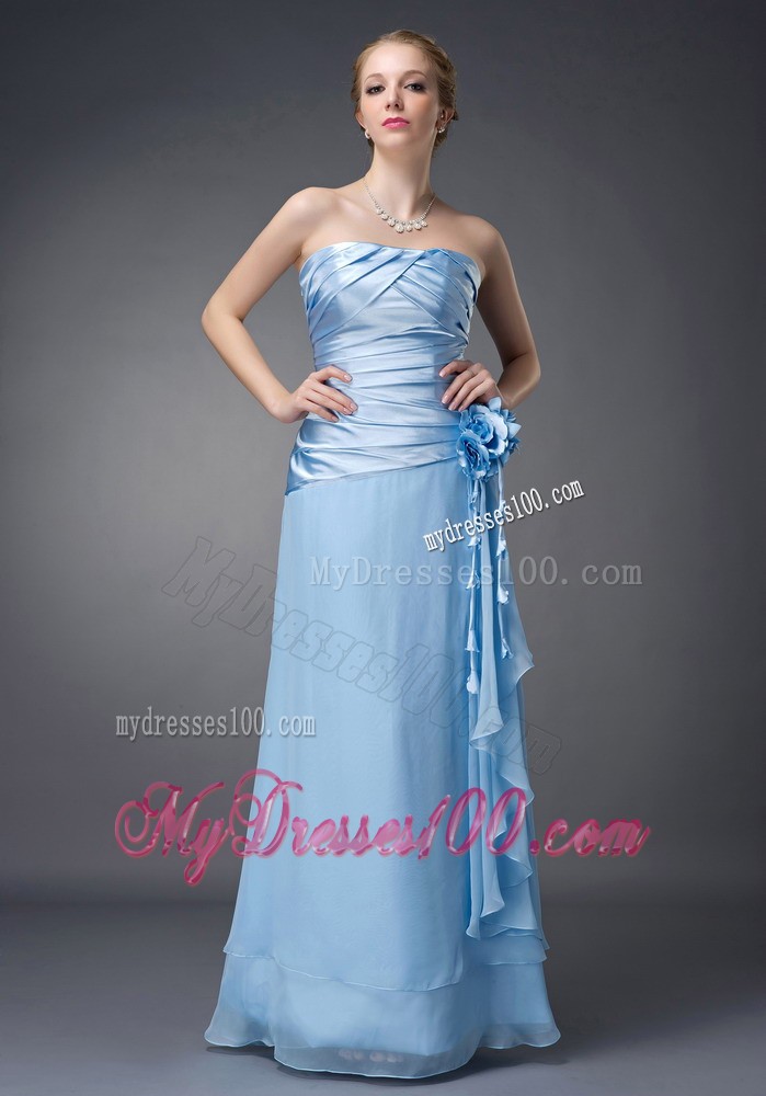 Baby Blue Empire Strapless Hand Made Flowers Mother Bride Dress