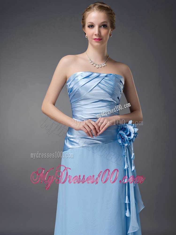 Baby Blue Empire Strapless Hand Made Flowers Mother Bride Dress