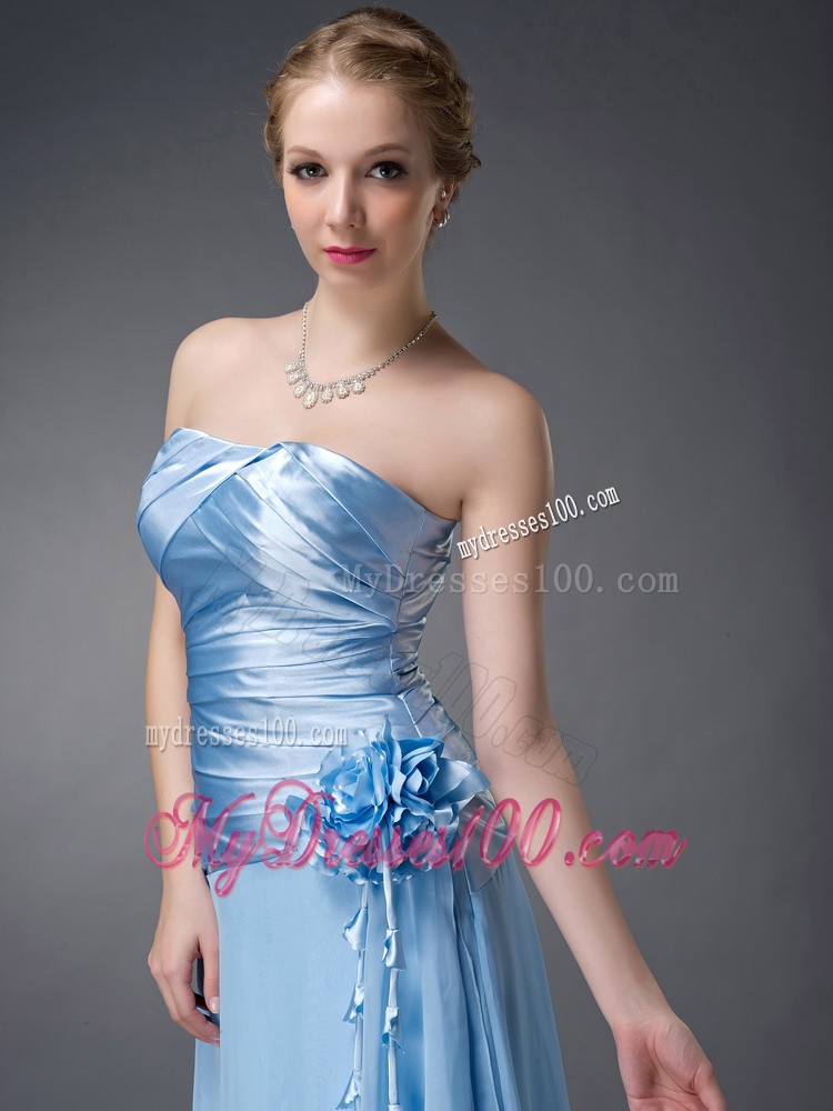 Baby Blue Empire Strapless Hand Made Flowers Mother Bride Dress