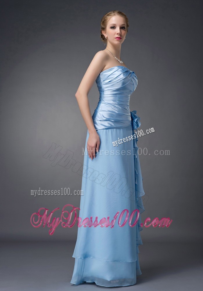 Baby Blue Empire Strapless Hand Made Flowers Mother Bride Dress