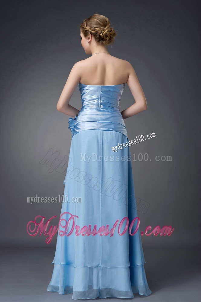 Baby Blue Empire Strapless Hand Made Flowers Mother Bride Dress