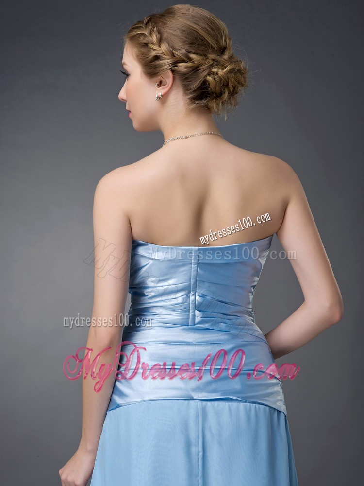Baby Blue Empire Strapless Hand Made Flowers Mother Bride Dress
