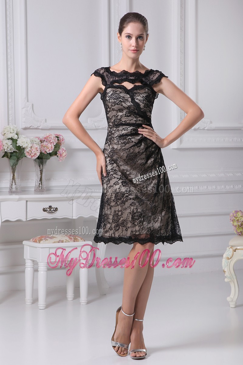 Bateau Lace Black Knee-length Mother of the Bride Dresses
