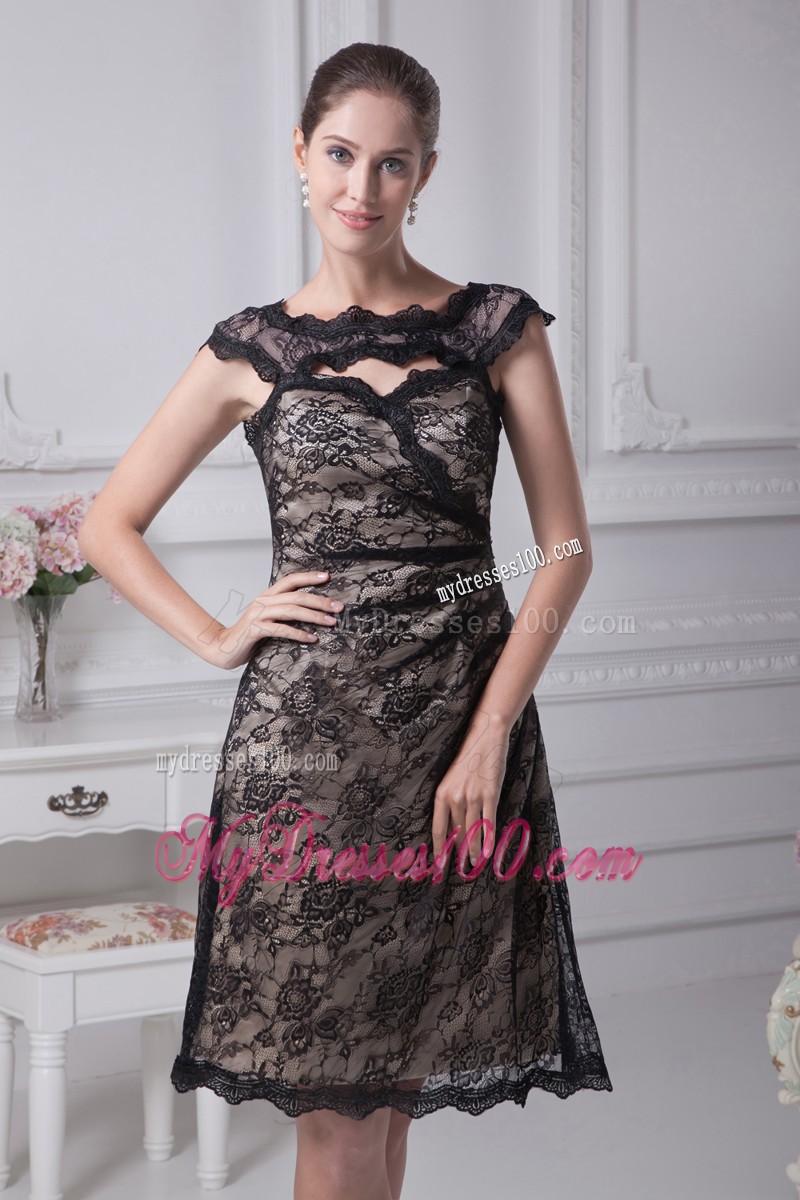 Bateau Lace Black Knee-length Mother of the Bride Dresses