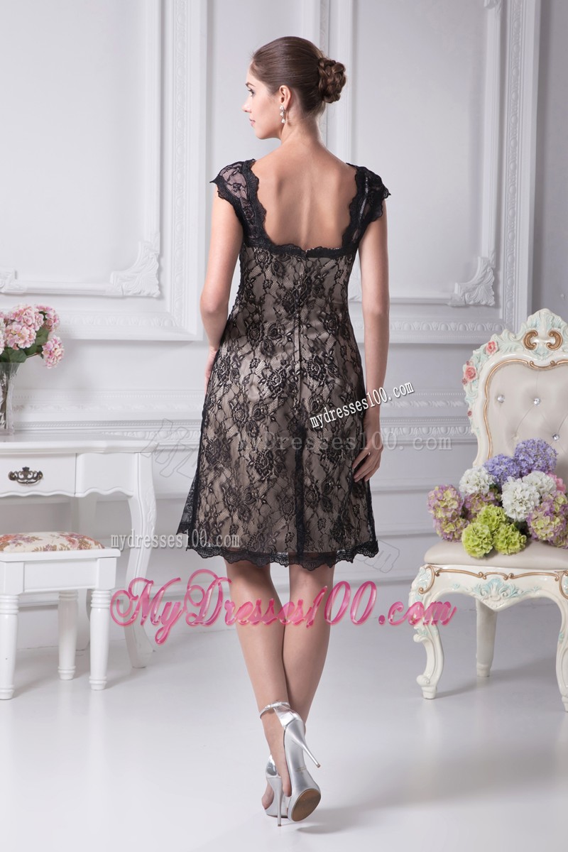 Bateau Lace Black Knee-length Mother of the Bride Dresses