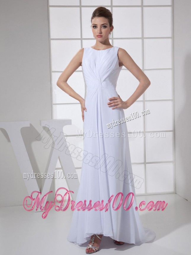 Bateau White for Mother of the Bride Dress with Brush Train