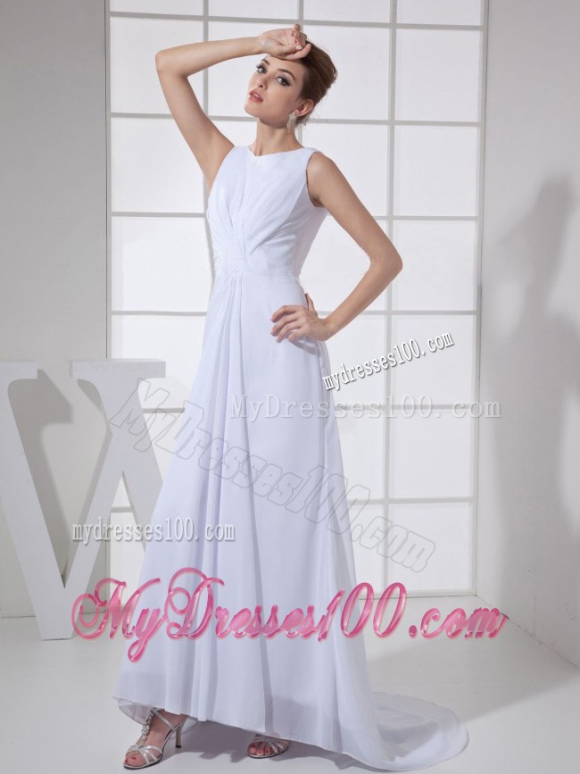 Bateau White for Mother of the Bride Dress with Brush Train