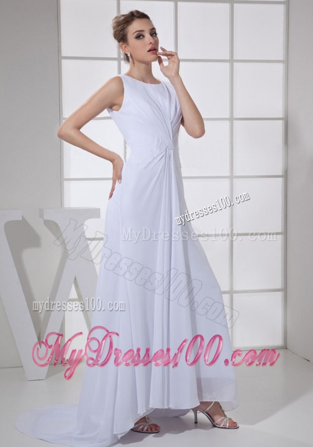Bateau White for Mother of the Bride Dress with Brush Train