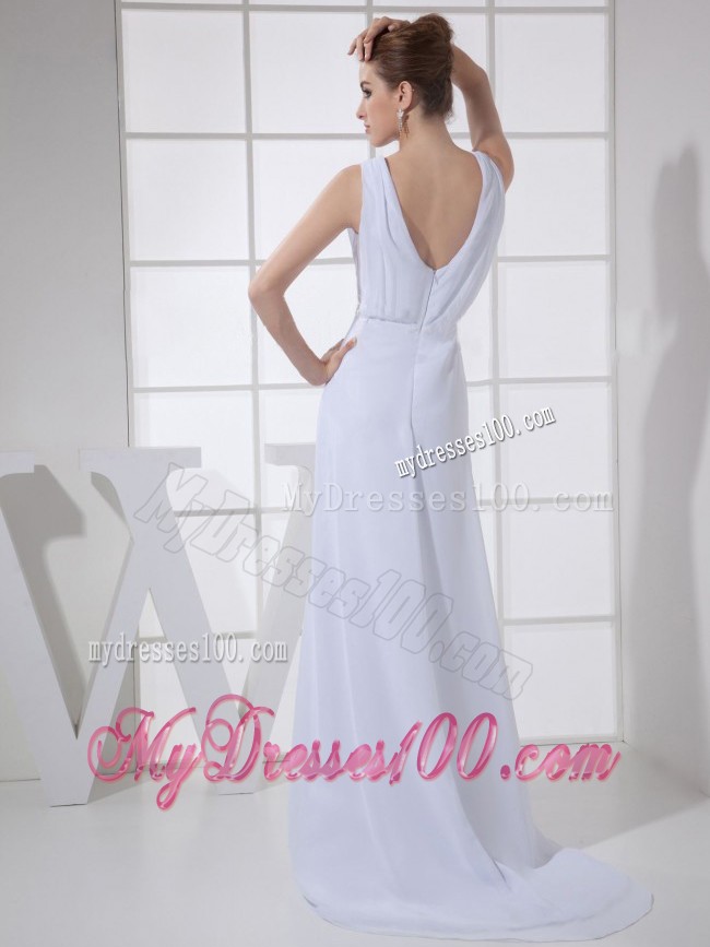 Bateau White for Mother of the Bride Dress with Brush Train