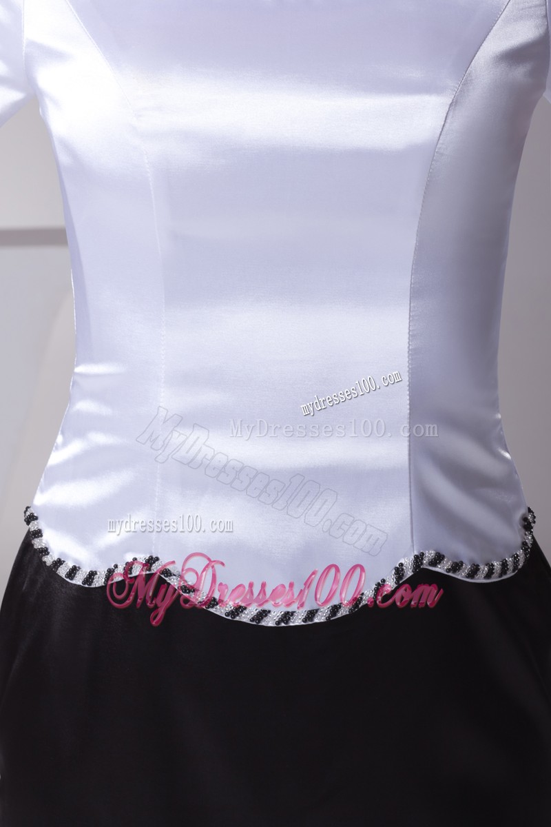 White and Black Beading Scoop Column Short Sleeves Mother Bride Dress