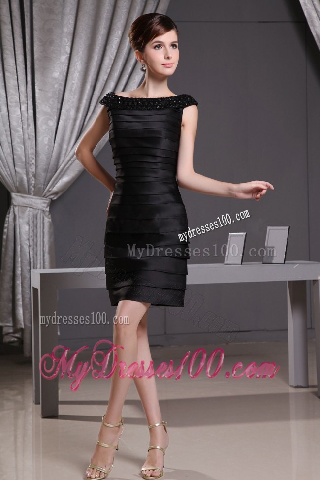 Bateau Ruffled Layers and Beading for Mother Dress with Cap Sleeves