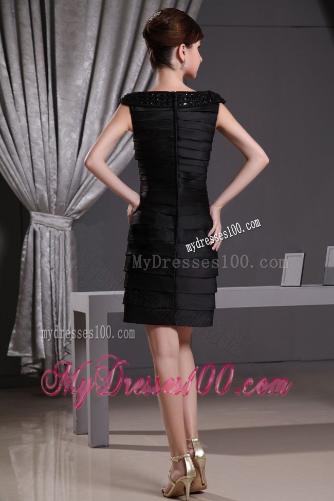 Bateau Ruffled Layers and Beading for Mother Dress with Cap Sleeves