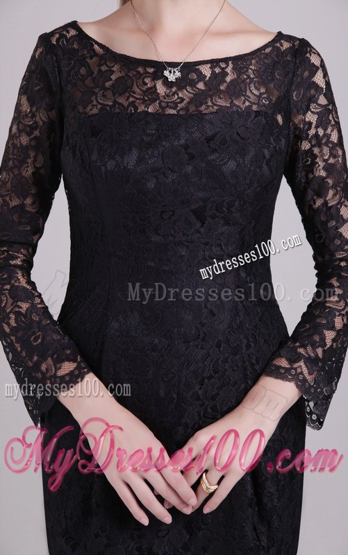Black Column Scoop Short Lace Mother of the Bride Dreses