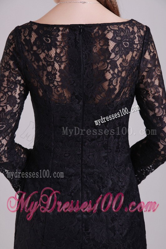 Black Column Scoop Short Lace Mother of the Bride Dreses