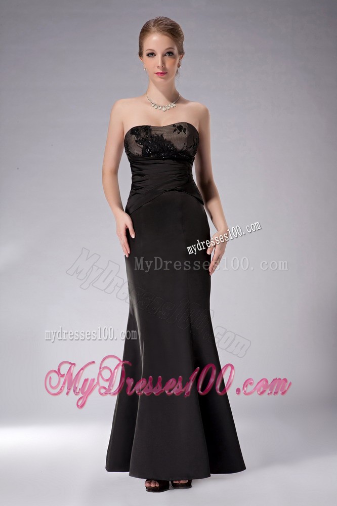 Black Column Strapless Ankle-length Appliques Mother of the Bride Dress