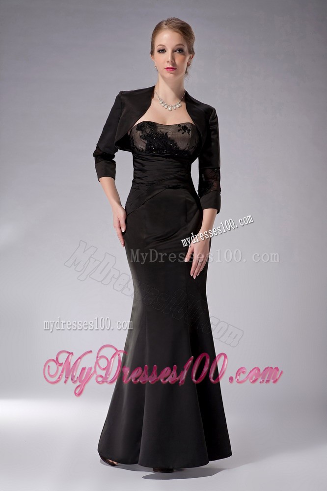 Black Column Strapless Ankle-length Appliques Mother of the Bride Dress
