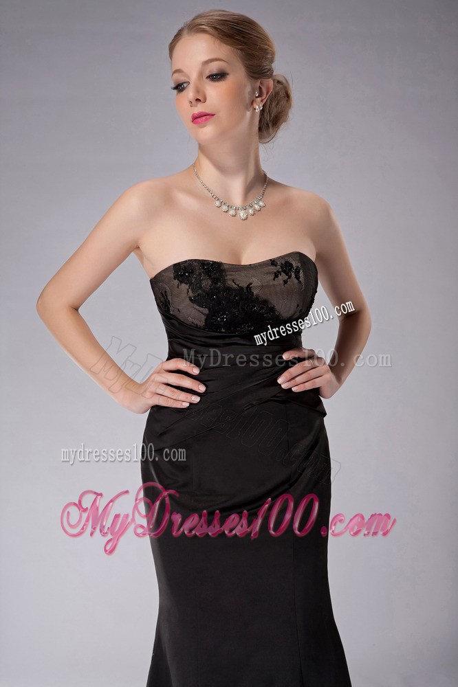 Black Column Strapless Ankle-length Appliques Mother of the Bride Dress