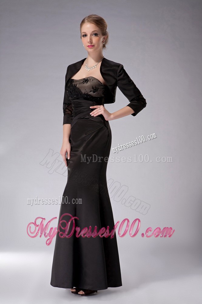 Black Column Strapless Ankle-length Appliques Mother of the Bride Dress