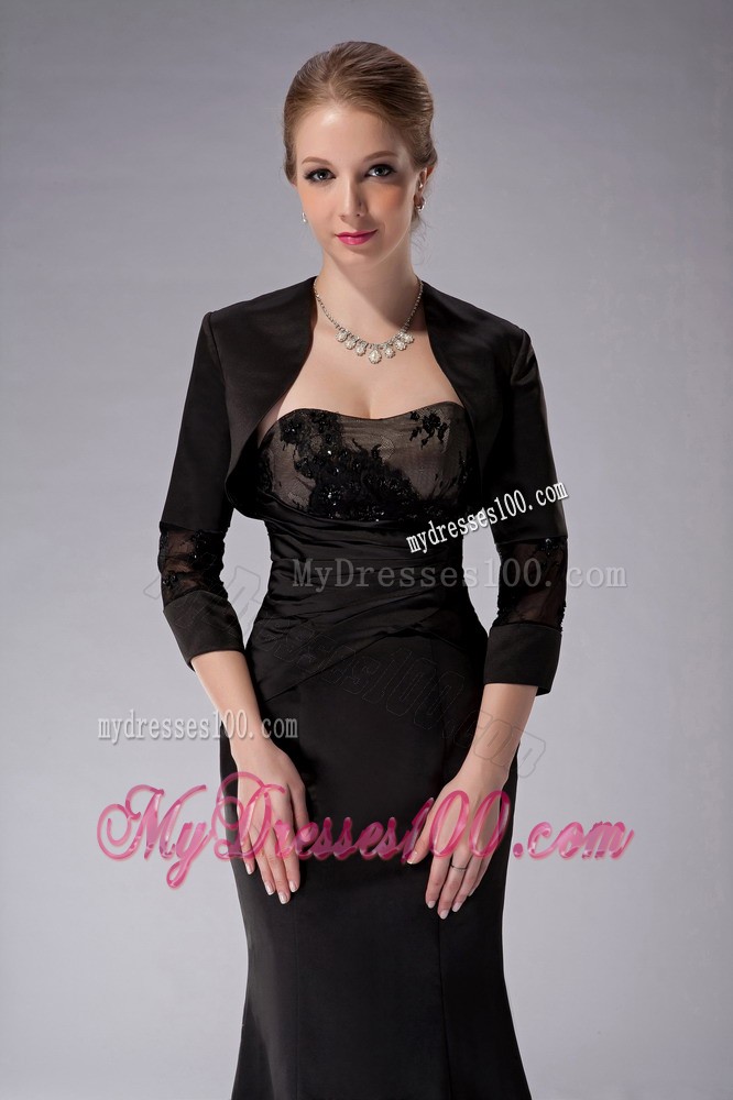 Black Column Strapless Ankle-length Appliques Mother of the Bride Dress