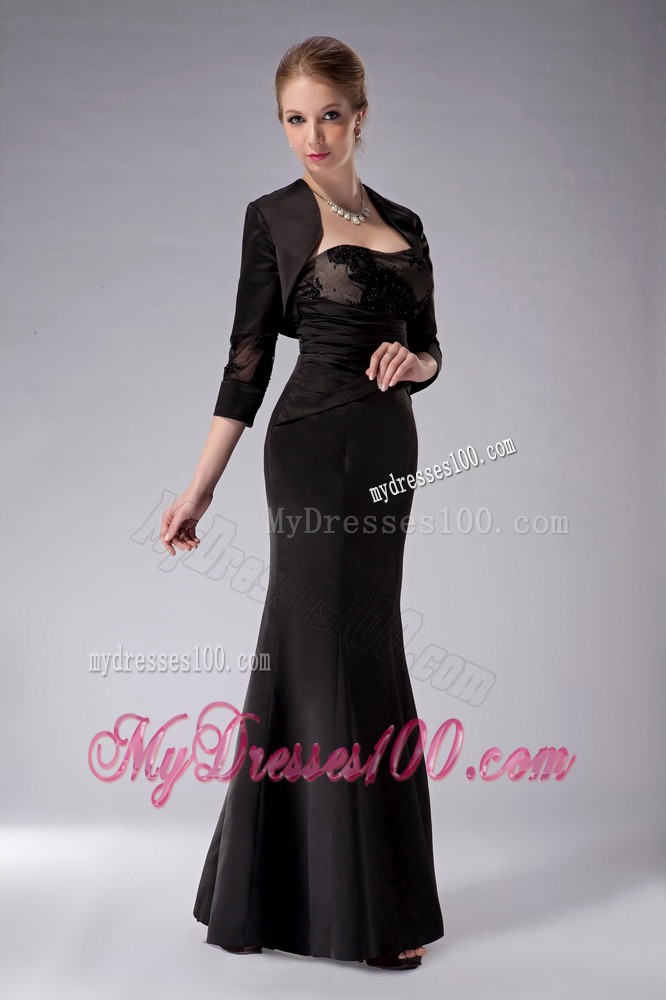 Black Column Strapless Ankle-length Appliques Mother of the Bride Dress
