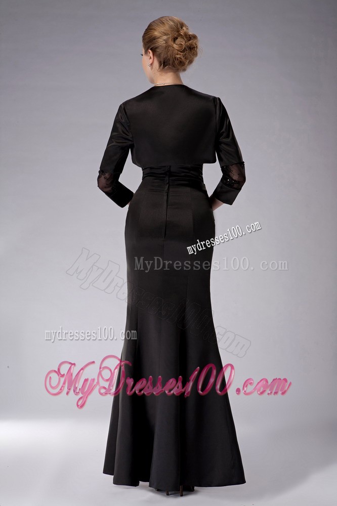 Black Column Strapless Ankle-length Appliques Mother of the Bride Dress