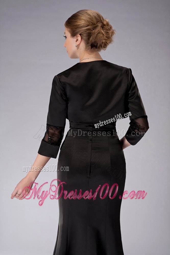 Black Column Strapless Ankle-length Appliques Mother of the Bride Dress