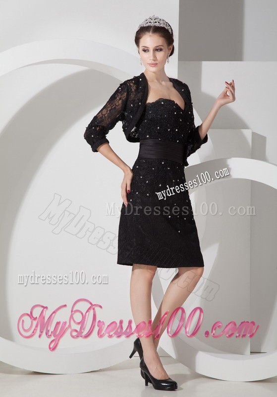 Black Column Sweetheart Belt and Beading Mini Mother Bride Dress