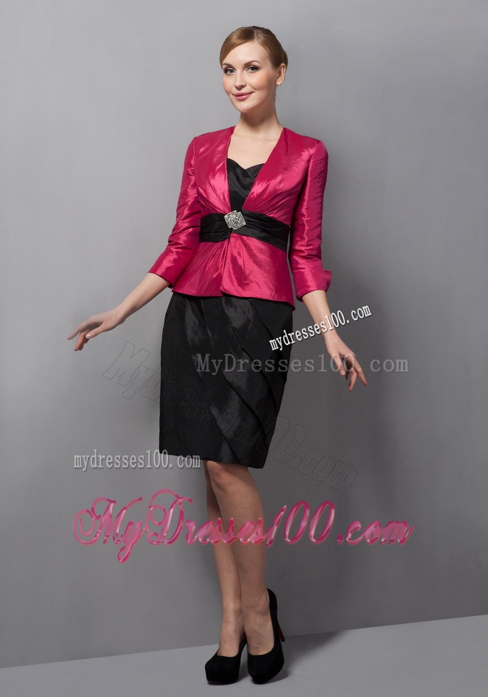 Black and Hot Pink Column Mini-length Belt Mother of the Bride Dress