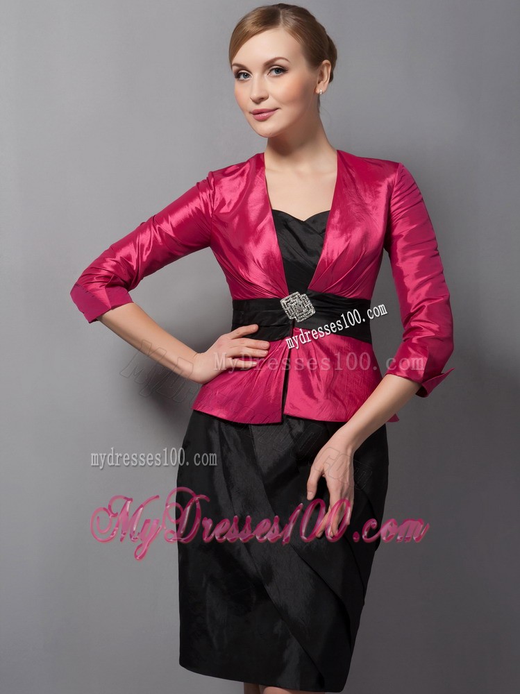 Black and Hot Pink Column Mini-length Belt Mother of the Bride Dress
