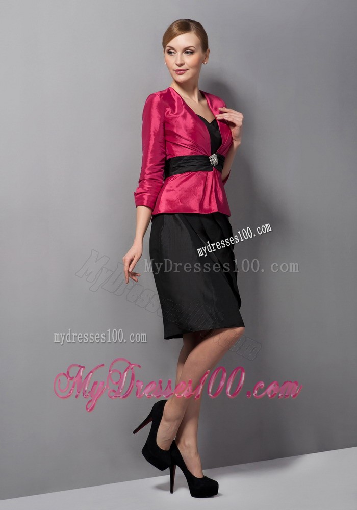 Black and Hot Pink Column Mini-length Belt Mother of the Bride Dress